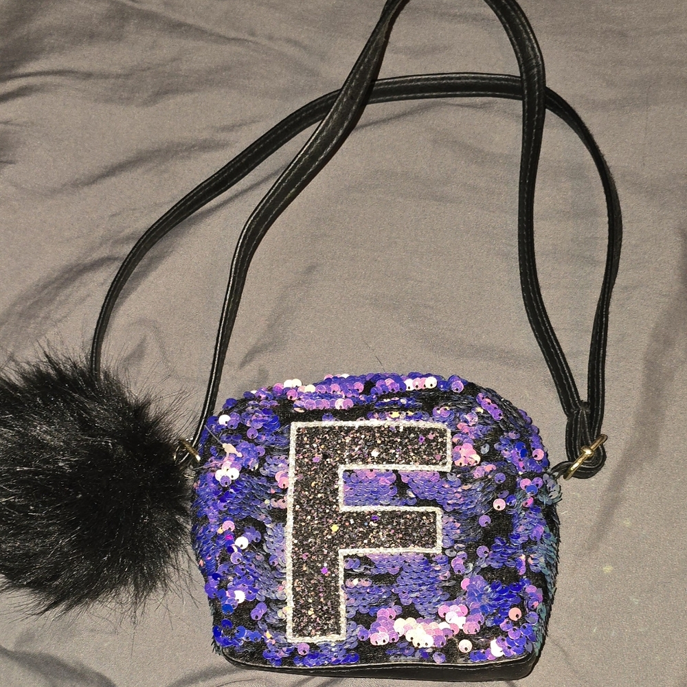 Kids Sequin Bag With The Letter F.